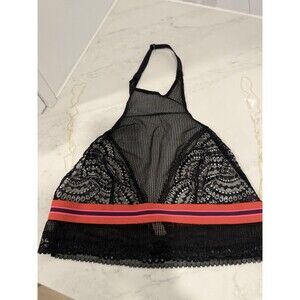 Victoria’s Secret Black High-Neck Bralette Pink & Red Band Lg NWT